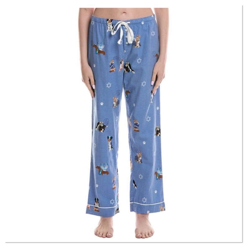 PJ Salvage Light Blue Dog Cat Hanukkah Print Lounge Pants